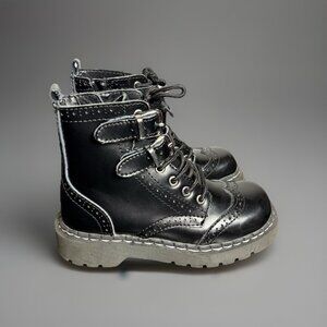 Anarchic by TUK Womens Size 5 Black Leather Combat Boots w/Buckles Goth Punk